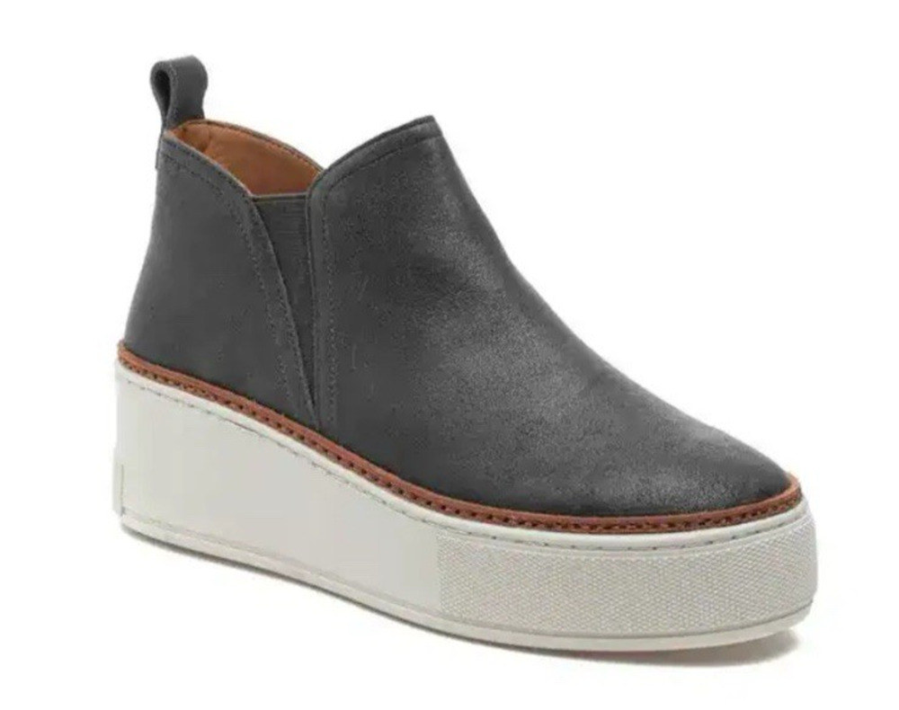 J/Slides Leather Platform Shoes 7.5 Sneaker Booties Grey Suede Slip On NWOT